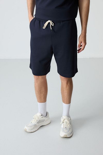 AIR JONES Ανδρικό σορτς με χοντρή απαλή υφή Navy Blue - Comfort Fit Basic - 85257