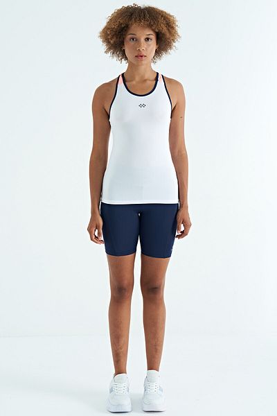 TOMMY LIFE White Back Detailed Printed Standard Mold Women's Undershirt - 97269