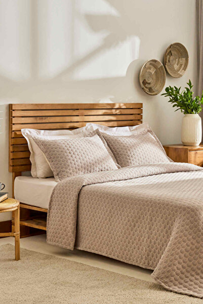 Kaşmir Home Ophelia Çift Kişilik Yatak Örtüsü Takımı Bej