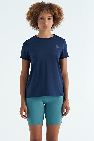 TOMMY LIFE Γυναικείο μπλουζάκι Indigo με κοντό μανίκι με λαιμόκοψη - 97267