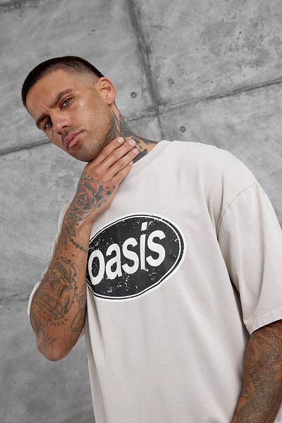 NOMARC Κρεμ Oasis Γραπτό Πλυμένο Oversize T-shirt