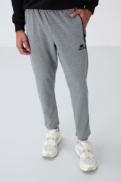 TOMMY LIFE Ανδρικά παντελόνια JoggEr - Γκρι MElangE, ZippEr και PockEt - 84651