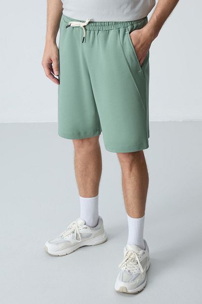 AIR JONES Pantaloni scurți de bază de culoare verde deschis pentru bărbați - bumbac gros moale, potrivire standard - 81278