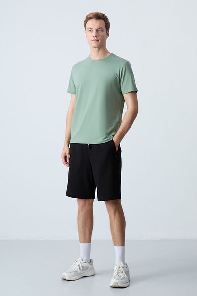 AIR JONES Μαύρο βαμβακερό ανδρικό σορτς Basic - Χοντρό μαλακό και τυπικό - 81278