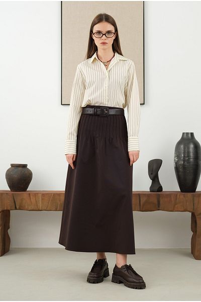 HEQA Ριμπ φούστα Bitter Brown