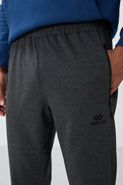 TOMMY LIFE MEn's JoggEr SwEatpants - AnthracitE MElangE, ZippEr PockEt, Standard Fit - 84651