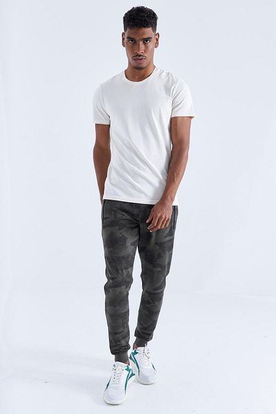 TOMMY LIFE Ανδρικό Jogger Sweatpants - Χακί μοτίβο παραλλαγής, στενή εφαρμογή - 84754