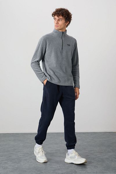 AIR JONES Ανδρικό φούτερ από φλις γιακά River Grey Melange - 88310