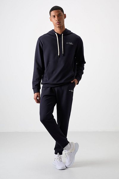 AIR JONES Κεντημένη ανδρική φόρμα Navy Blue - Βαμβακερή, Παχύ απαλή υφή, Comfort Fit - 85255