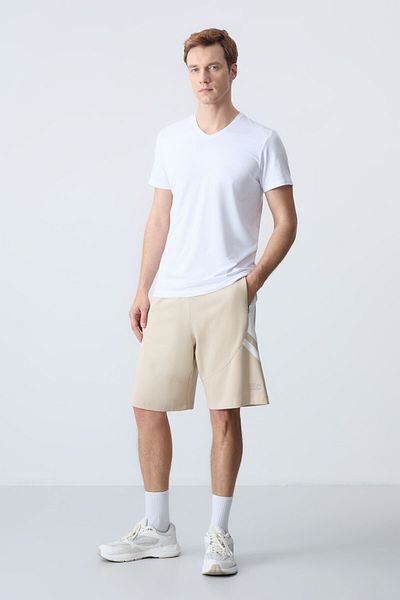 AIR JONES Pantaloni scurți bej pentru bărbați - bumbac, textura moale groasă, potrivire standard - 81281