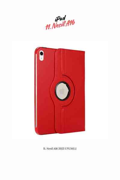 Fuchsia iPad 11. Nesil 2025 A16 Uyumlu 360° Yatay Dikey Dönebilen Deri Tablet Kılıfı