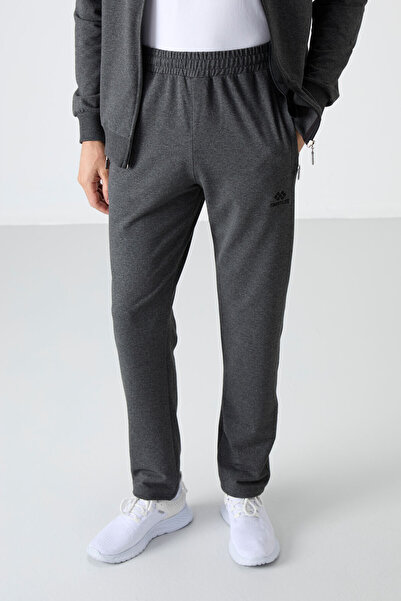 TOMMY LIFE Anthracite Melange Men's Tracksuit Set - Stand Collar, Zippered, Comfortable Form, Classic Leg - 85072