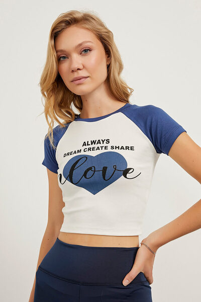 Arma Life Жіночий короткий рукав з принтом, м'який, вузький, синій кроп-топ