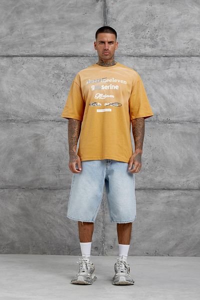 NOMARC Μουσταρδί Gabserine Γραμμένο Oversize Tshirt