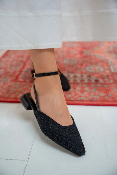 LAMİNTA Balerini de damă Owen Black Tweed cu toc mic