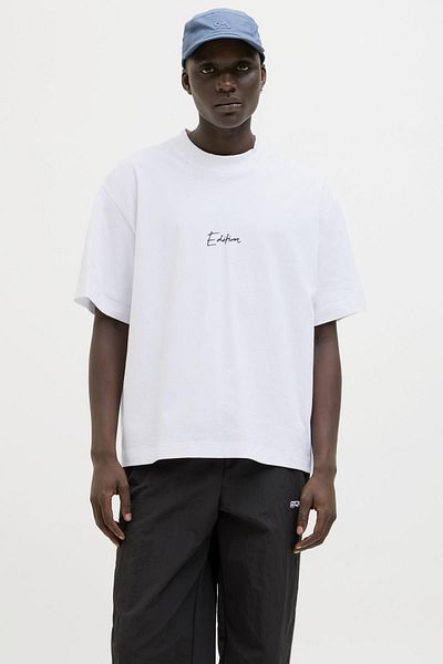 Jack & Jones Мъжка бяла тениска с динамичен надпис (12273310-BW)