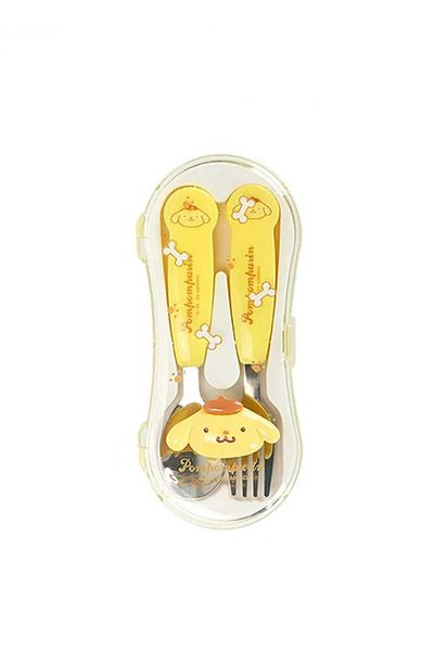 Miniso Pom Pom Purin Food Tools Set for Kids, Stainless Steel Fork and Spoon - 2 Pieces - Yellow