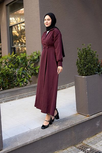 LOCCO Women's Double Button Detailed Crochet Dress Plum