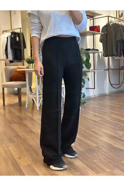 Unique Boutique Black Front Stitched Modal Fabric Palazzo Sweatpants (Lycra)