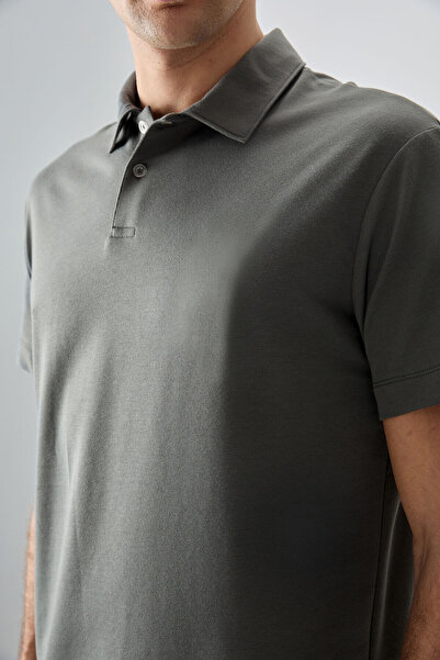 AIR JONES Ανδρικό μπλουζάκι από χακί βαμβακερό χοντρό μαλακό λαιμό πόλο Oversize Fit Basic - 88381