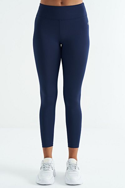 TOMMY LIFE Indigo Logo Print Λεπτομερές ψηλόμεσο ύφασμα κατάδυσης Slim Fit γυναικείο κολάν - 94627