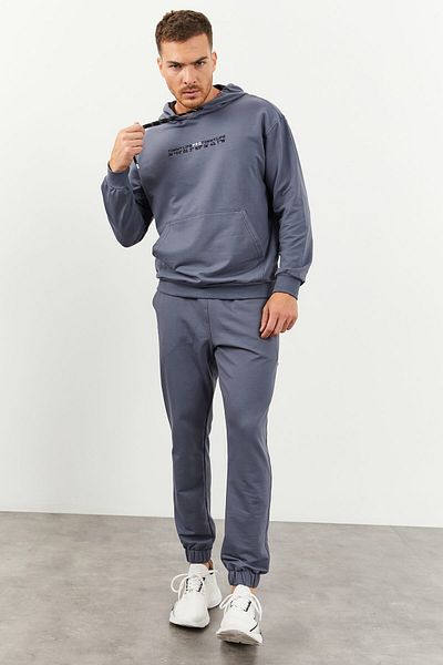 TOMMY LIFE Ανδρικό Σετ αθλητικής φόρμας OversizE με κουκούλα και ελαστικό πόδι - 85117