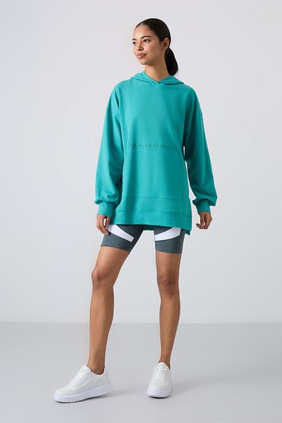 TOMMY LIFE Tunica oversize brodata verde mare - Hanorac cu maneca cu balon - 97163