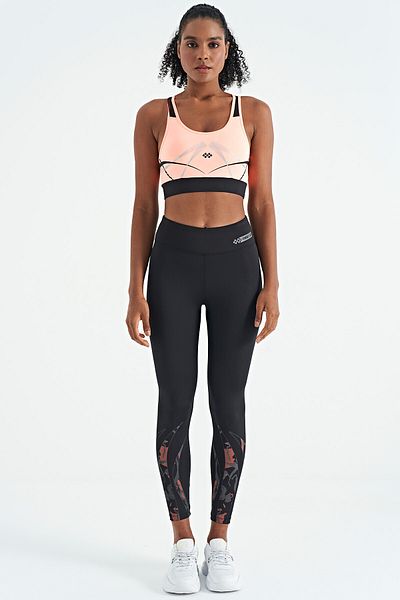 TOMMY LIFE Yavruagzı Front and Back Print Detailed U-Neck Slim Fit Women's Sports Bustier - 97252