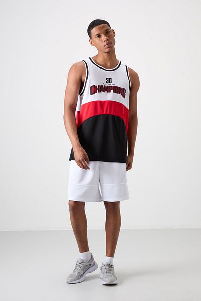 TOMMY LIFE Black Polyester Breathable Textured Thin Flexible Standard Fit Men's Basketball Tank Top - 88395