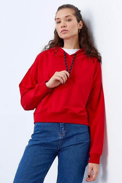 TOMMY LIFE Hanorac roșu cu mânecă lungă, cu glugă, pentru femei - 97115