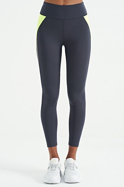 TOMMY LIFE Anthracite Stripe Detailed High Waist Slim Fit Women's Leggings - 94636