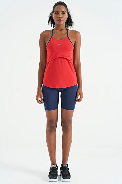 TOMMY LIFE Red Back Cross Strap Detailed Standard Mold Women's Sports Undershirt - 97261