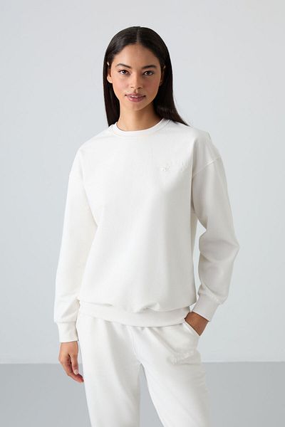 TOMMY LIFE Σετ γυναικεία αθλητική φόρμα Ecru Cotton O Neck Oversize - Λαστιχένιο πόδι - 95287