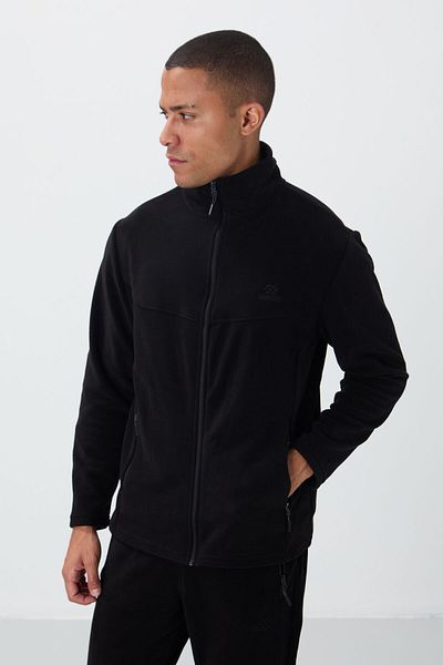 TOMMY LIFE Ανδρικό σετ φόρμας Fleece ΜΑΥΡΟ - Stand γιακά και τσέπη με φερμουάρ, Standard Fit - 85193