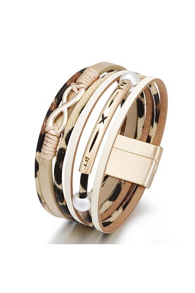 Choice khaki ZG Fashionable Multi-layer Leopard Print Leather Bracelet Simple Design Magnetic Clasp Eight C