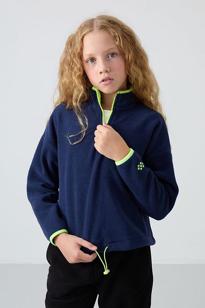 TOMMY LIFE Indigo Embroidered Fleece Sweatshirt for Girl - Thick Soft Textured, Standard Fit - 75151