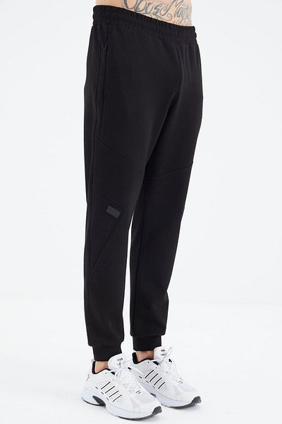 TOMMY LIFE Black Lace-up Stripe Detailed Comfortable Fit Men's Tracksuit Bottom - 82100