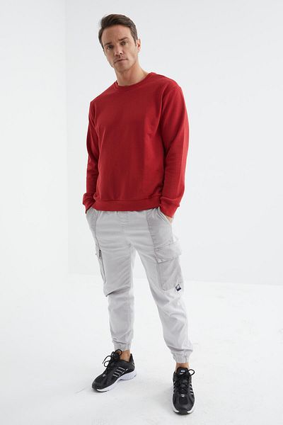 TOMMY LIFE Red Basic O-Neck Comfortable Form Men's Sweatshirt - 88053