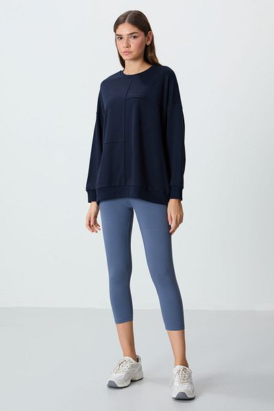TOMMY LIFE Hanorac supradimensionat Indigo cu textura netedă groasă pentru femei - 97288