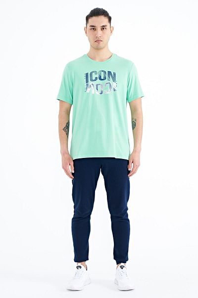 TOMMY LIFE Ανδρικό μπλουζάκι Water Green Text Printed O Neck Standard Fit - 88174