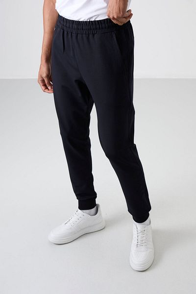 TOMMY LIFE Ανδρική φόρμα αθλητικής φόρμας Navy Blue Cotton Soft Textured Standard Fit με κέντημα - 82133
