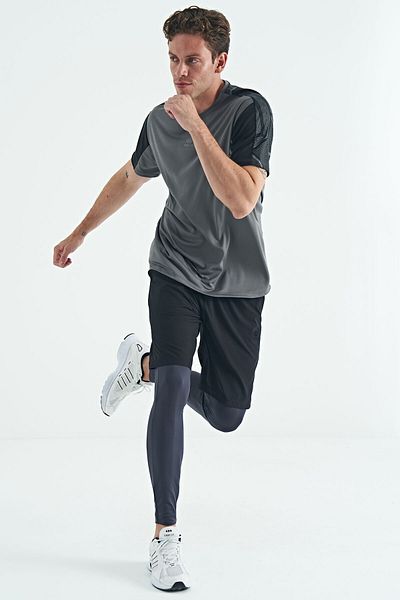 TOMMY LIFE Anthracite Back Ankle Print Λεπτομερές ανδρικό κολάν με ψηλή μέση, λεπτή εφαρμογή Active Sports - 84988