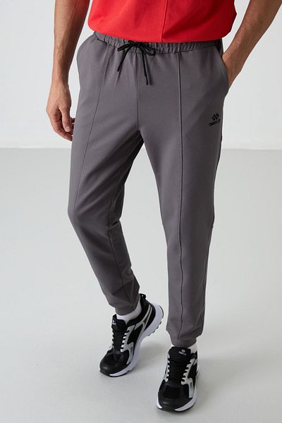 TOMMY LIFE Σκούρο γκρι βαμβακερό μαλακό ανάγλυφο Comfort Fit Embroidered Ανδρικό Jogger - 82123