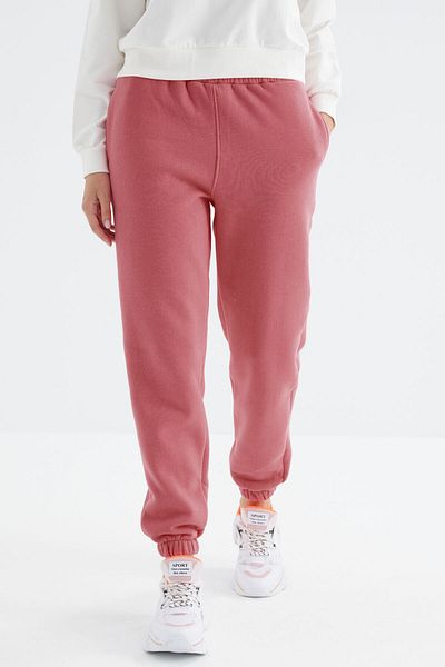 TOMMY LIFE High Waist Raised Basic Women's Tracksuit, Wild Rose Six 3 Thread Cotton