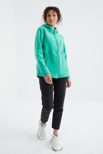 TOMMY LIFE Γυναικεία φούτερ Fleece με φερμουάρ με κουκούλα Sea Green Comfortable Form - 97233
