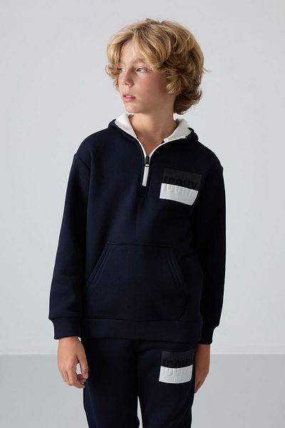 TOMMY LIFE Σετ φόρμας για αγόρια - Navy, βαμβακερό, χοντρό τρίχωμα εσωτερικά, απαλή υφή, εμπριμέ - 11
