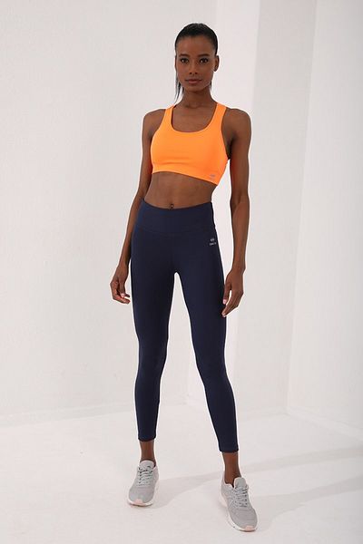 TOMMY LIFE Bustieră sport pentru femei, cu decolteu în U, cu detaliu în spate, portocaliu neon - 97120