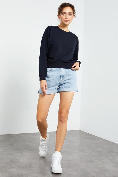 TOMMY LIFE Γυναικείο φούτερ Navy Blue Basic Comfortable Form O Neck - 97114