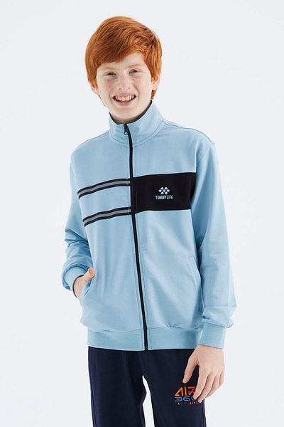 TOMMY LIFE Hanorac albastru deschis pentru baieti cu guler ridicat - 11183