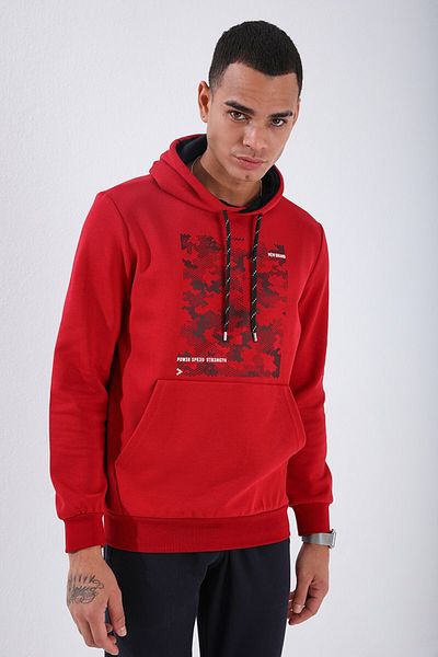 TOMMY LIFE Red Camouflage Pattern Printed Standard Mold Hooded Men's Sweatshirt - 87884